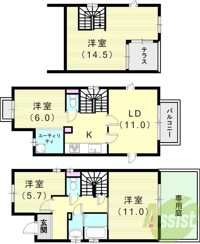 4LDK（108.21平米）専用庭・システムキッチン・収納