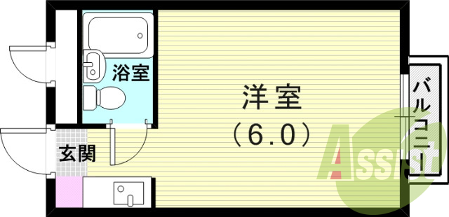 1Ｋ（19.60平米）インターネット無料、コインランドリー