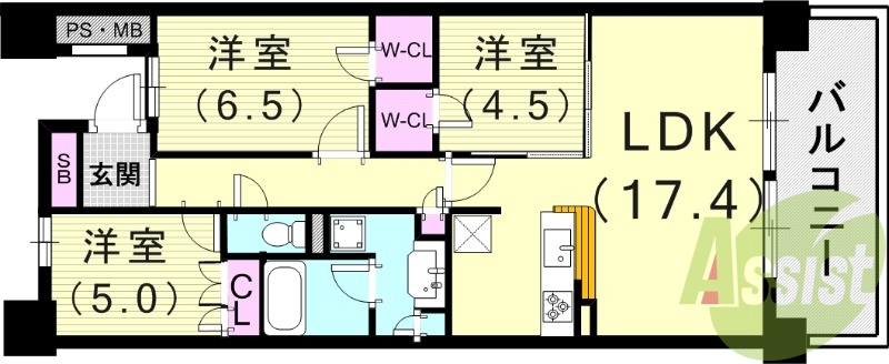 3LDK(75.86平米)カウンターキッチン・床暖房