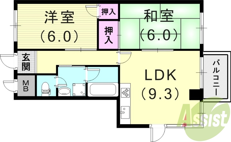 2LDK（49平米）ネット無料・システムキッチン・エアコン