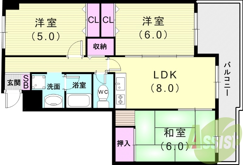 ３LDK（５９.５平米）システムキッチン・室内洗濯機置場