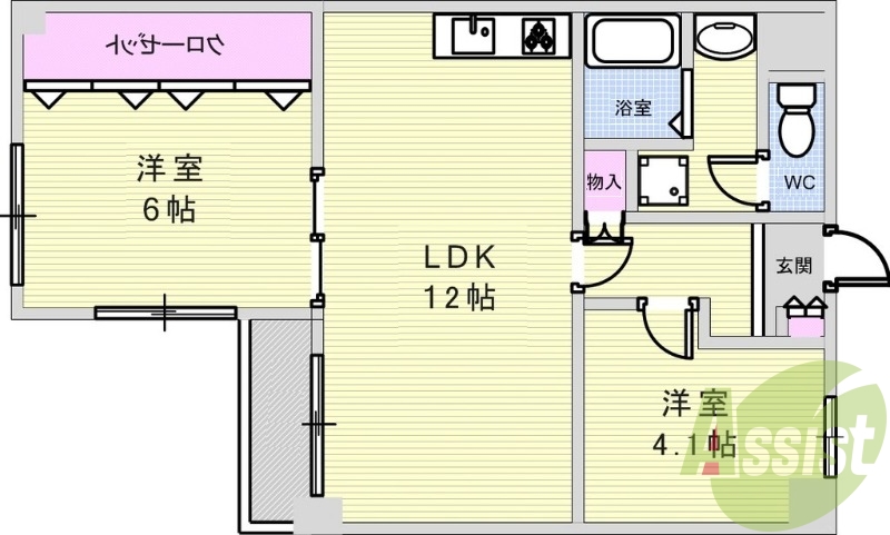 ２ＬＤＫ（５２．９６平米）ガスキッチン・独立洗面台・収納