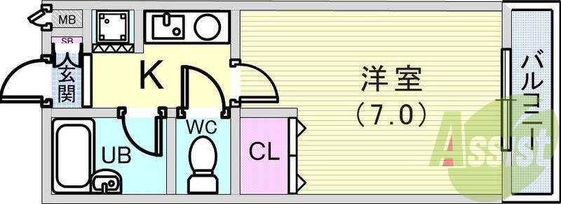 1K（21.43平米）TVモニターフォン