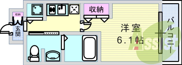 広々とした1Kの間取りです。