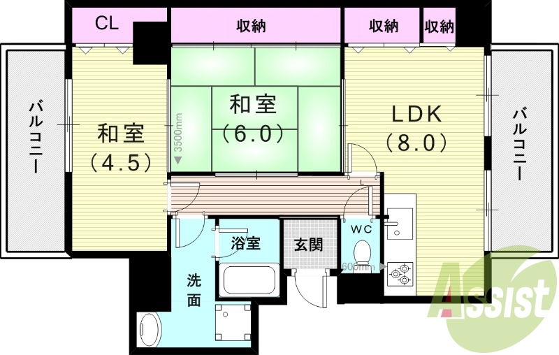 2LDK（45平米）オートロック・システムキッチン