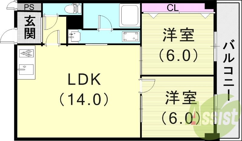 3DK（53.4平米）室内洗濯機置場・独立洗面台・宅配BOX