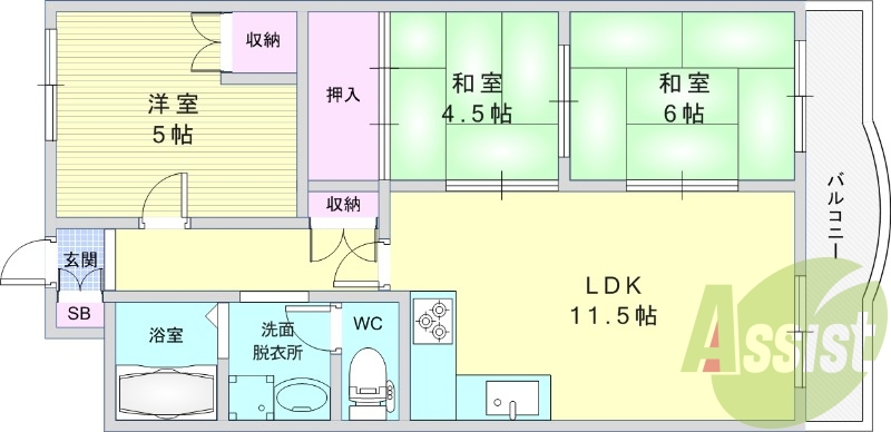 3LDK(66平米)システムキッチン・TVインターホン