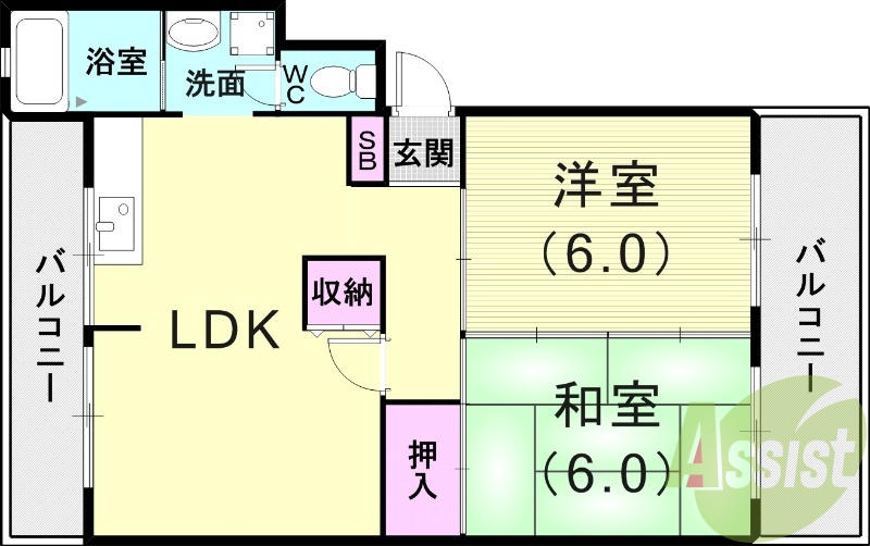 2LDK(47.1平米)モニター付きインターフォン・追い焚き