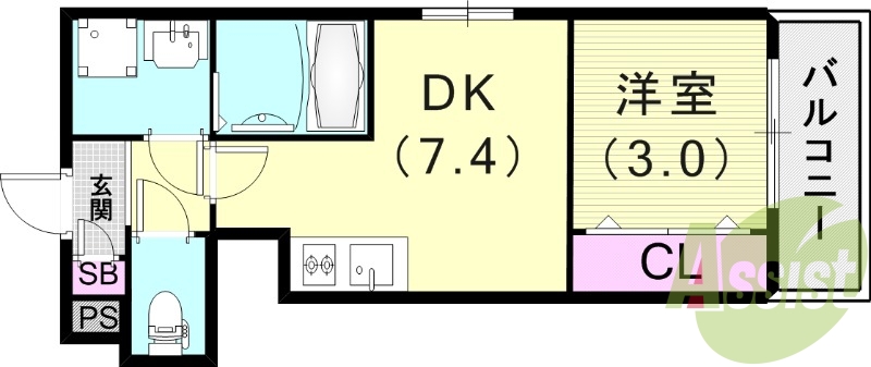 1DK(26.28平米)追焚付・浴室乾燥機