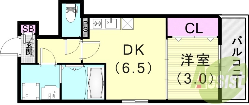 1DK(25.42平米)追焚付・浴室乾燥機