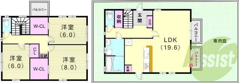 3DLK(104.34平米)掘込車庫1台有・専用庭・収納