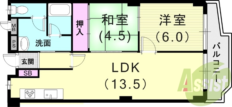 2LDK(54.54平米)TVインターホン・エアコン・収納