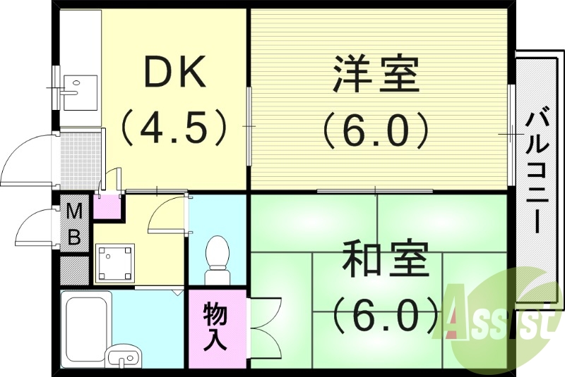 2DK(34.7平米）室内洗濯機置場