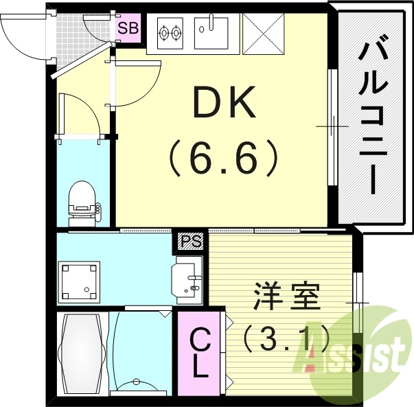 1DK(25.47平米)追焚付・浴室乾燥機