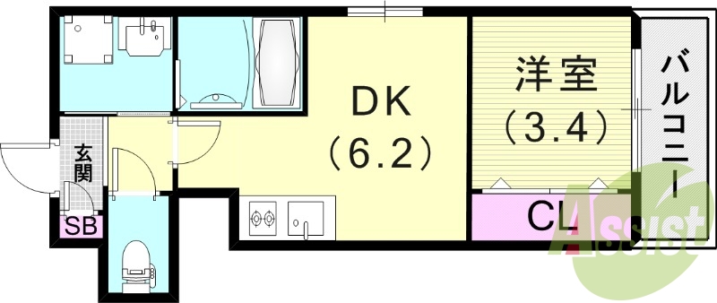 1DK(25.47平米)追焚付・浴室乾燥機