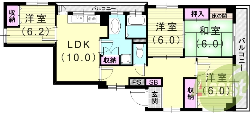 4LDK(90平米)システムキッチン・温水洗浄便座・エアコン