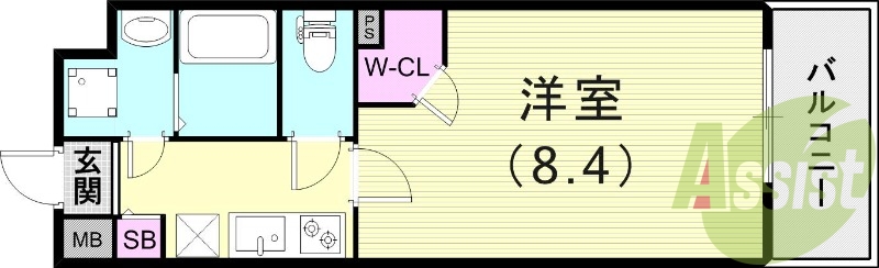 1K（25.45平米）システムキッチン・独立洗面台・エアコン