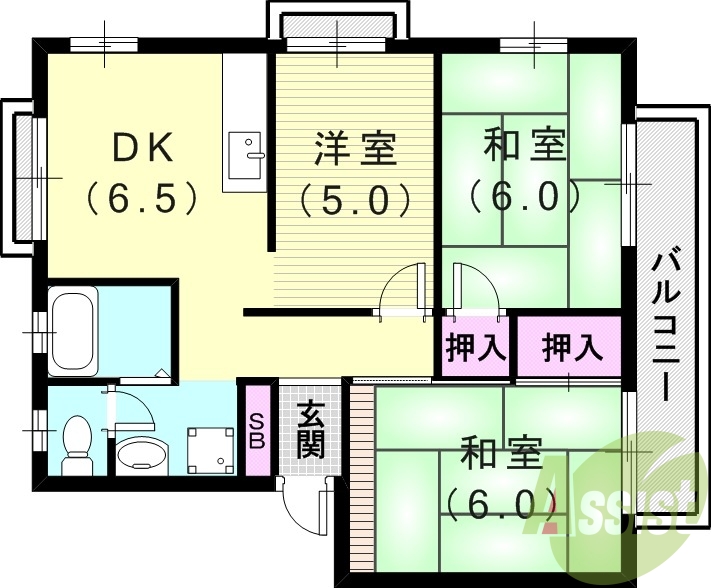 3DK（55平米）モニターホン・角部屋・洗髪洗面化粧台・収納