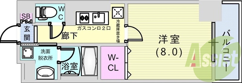 1K（28.37平米）エアコン・システムキッチン・浴室乾燥機