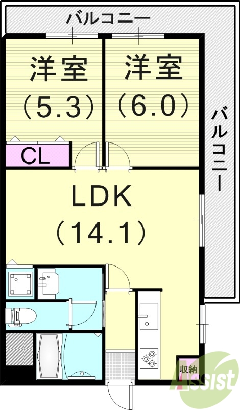 2LDK（51.3平米）システムキッチン・温水洗浄便座