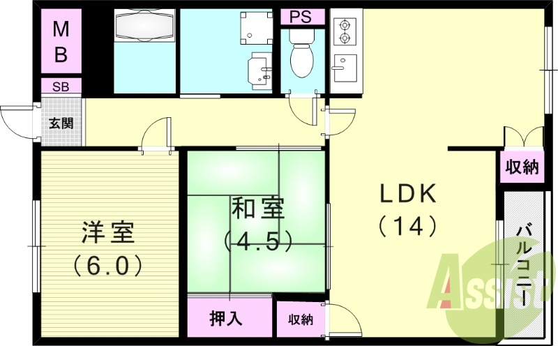 2LDK（６０．０平米）モニター付きインターフォン・給湯器