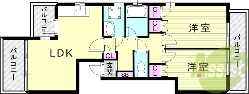 2LDK(50.45平米）最上階・角部屋・モニターホン・収納