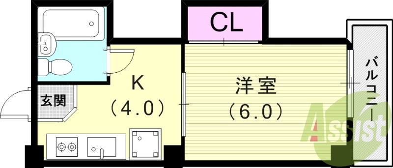 1K(20平米）室内洗濯機置場・３点ユニット