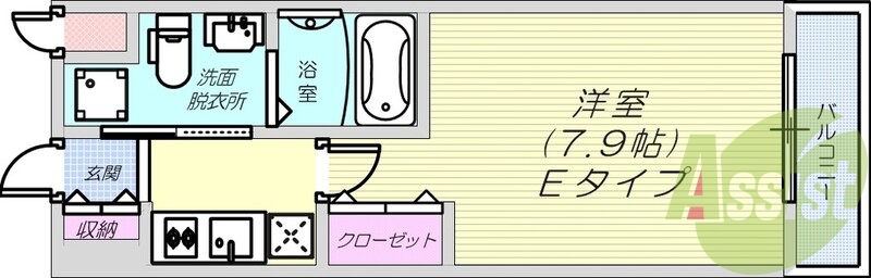 1K（26平米）エアコン・2口ガスコンロ・独立洗面台