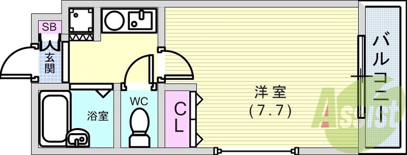 １K（２２．００平米）風呂トイレ別・室内洗濯機置場・下駄箱