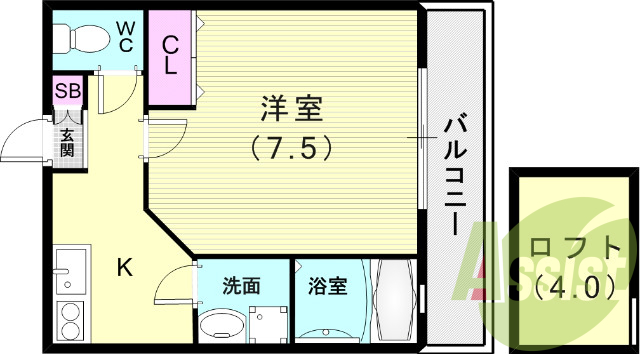 1K（24.84平米）エアコン・モニタ付インターホン・収納