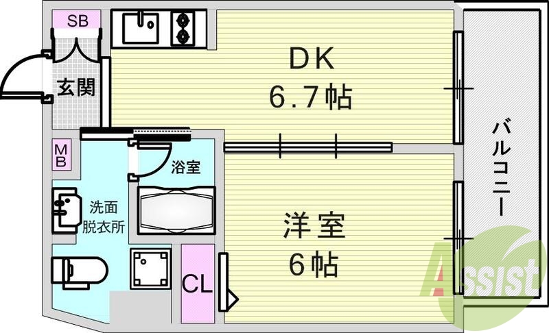 1DK(浴室乾燥機・システムキッチン）