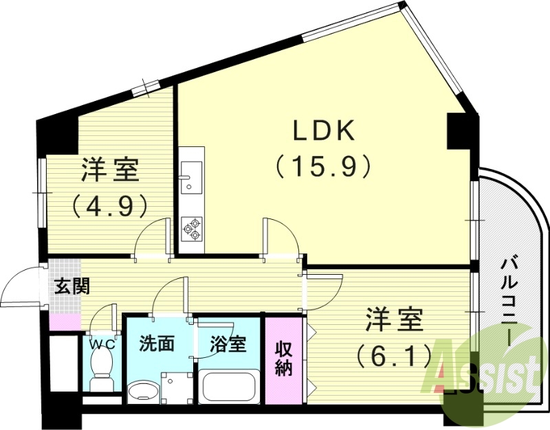 ２LDK（59.94平米）システムキッチン・セパレート・収納