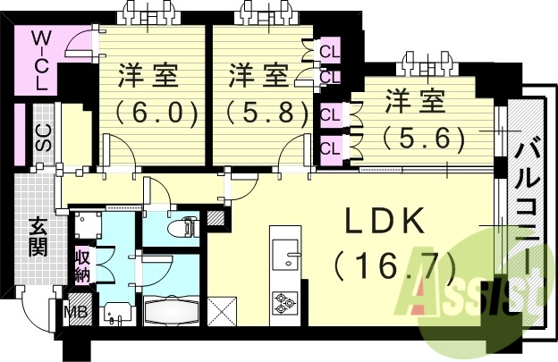 3LDK（86.03平米）24時間ゴミ出し可・食器洗浄乾燥機