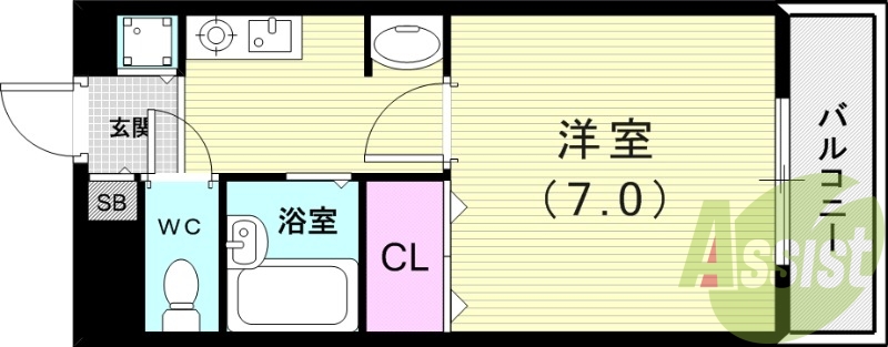 1K（21.3平米）トイレお風呂別・室内洗濯機置場・収納
