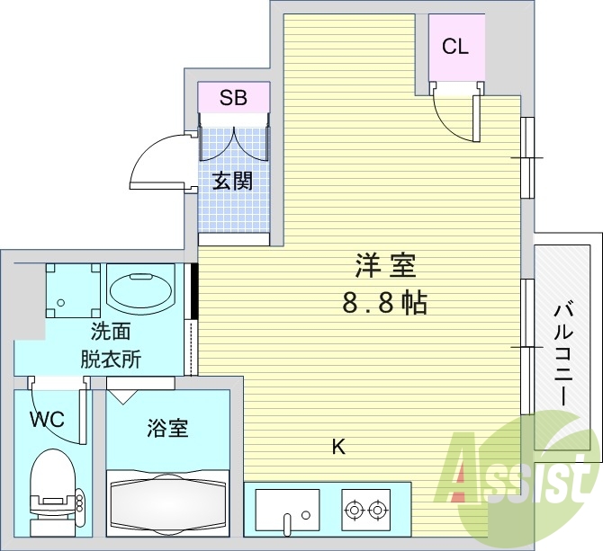 1R（27平米）システムキッチン・独立洗面台・オートロック