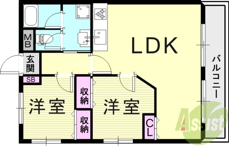 2LDK（60.97平米）室内洗濯機置場・システムキッチン
