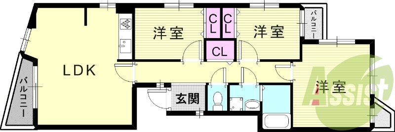 3LDK（61.27平米）ペット可・システムキッチン・収納