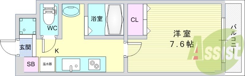 1K（24.59平米）独立洗面台・エアコン・オートロック