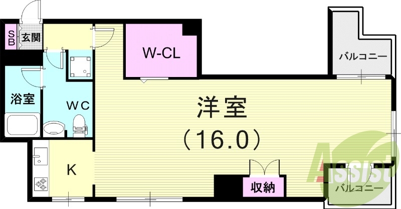 1K（３９平米）システムキッチン・独立洗面台・エアコン・収納