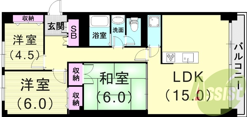3LDK（82.6平米）インターネット無料・システムキッチン