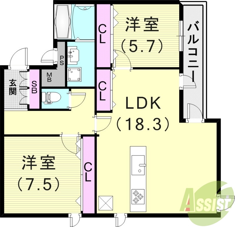 2LDK(72.86平米）モニターフォン・浴室暖房乾燥機