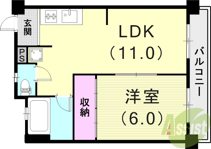 1LDK(36㎡）室内洗濯機置場・モニターフォン