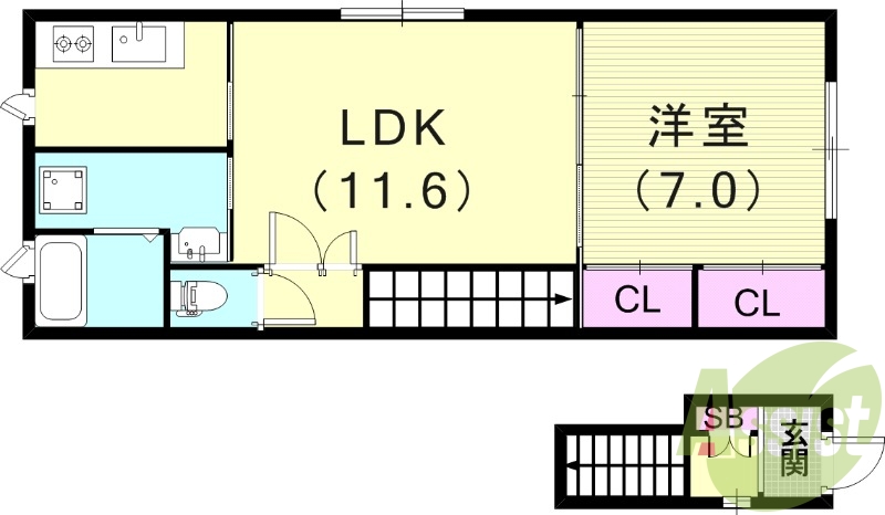 1LDK(42.3平米）浴室乾燥機・モニターフォン