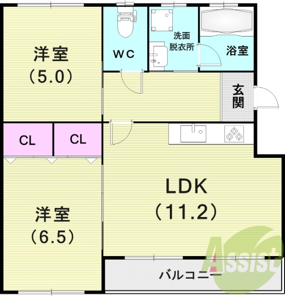 2LDK（６４平米）独立洗面台・オートバス・追炊き