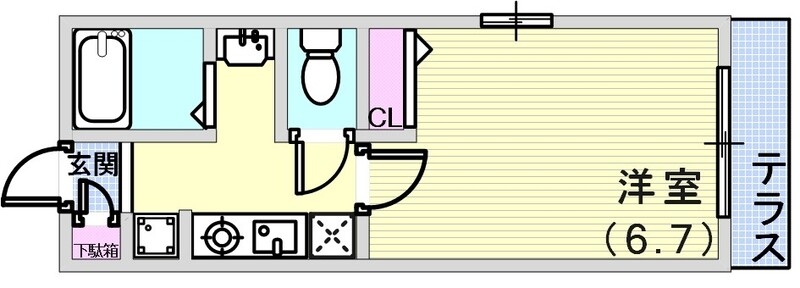 セパレートでリビングが広い単身さん向けの間取りです。