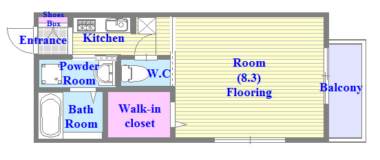 セパレートでリビングが広い単身さん向けの間取りです