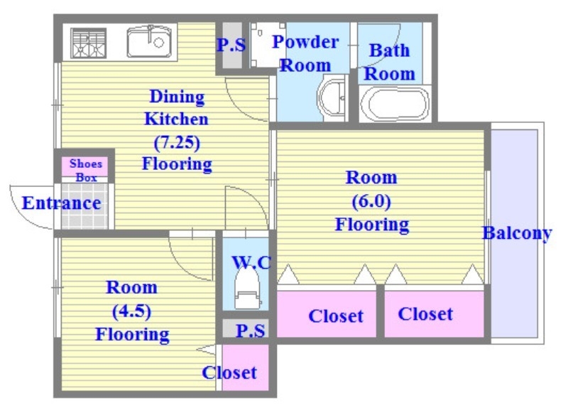 バストイレがセパレート、独立洗面所のある使い易い間取りです。