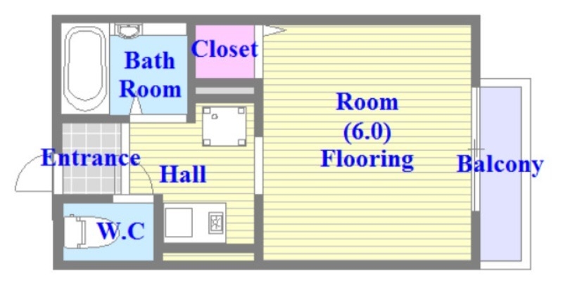 うれしいバス・トイレがセパレートの単身さん向けの間取りです。