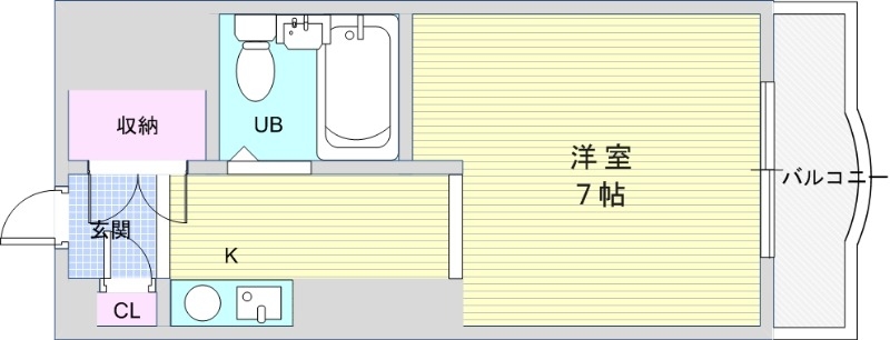 1Ｋ（20平米）IHミニキッチン・エアコン・クローゼット