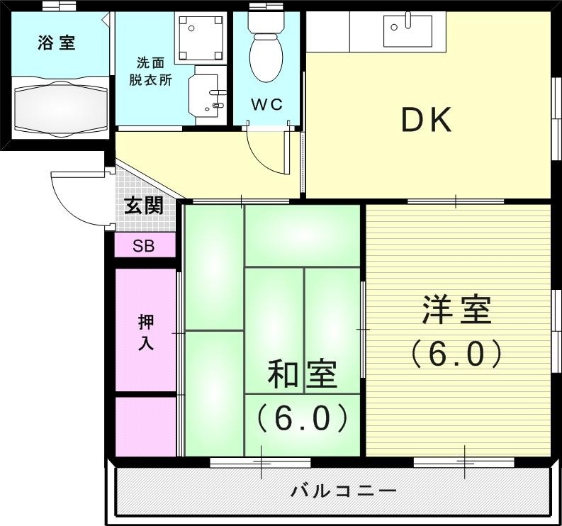 2DK（４５平米）セパレート・インターホン・下駄箱